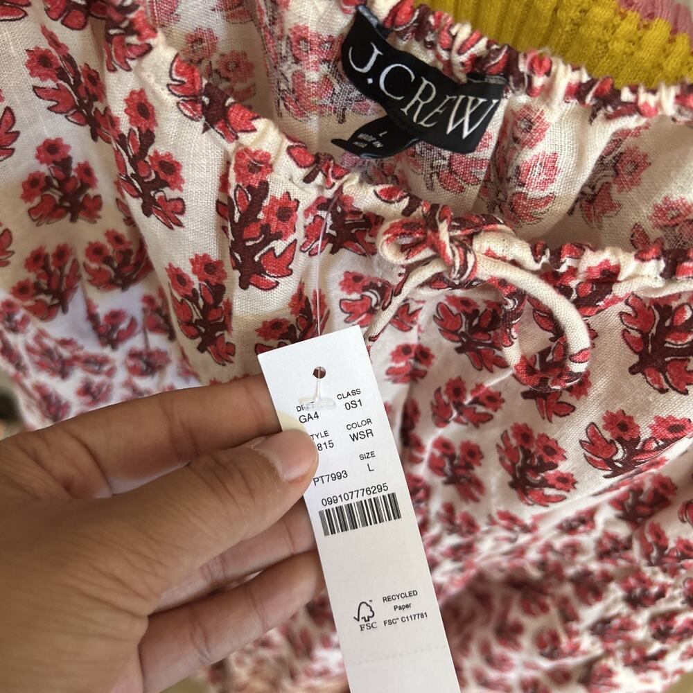 J.Crew Cap-sleeve midi dress in block print linen blend in warm sesame red NWT - Picture 3 of 5